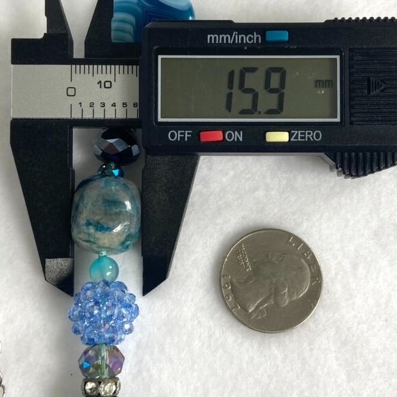 Sterling Silver 925 Blue Dyed Banded Agate & Chrysocolla Quartz Beaded Necklace - Picture 15 of 16